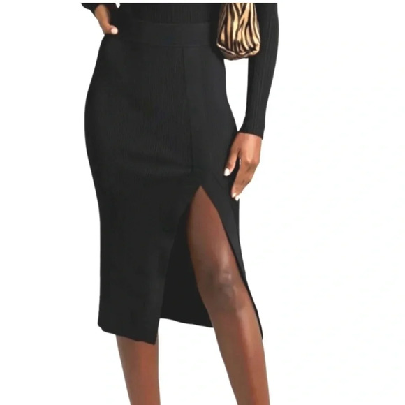 Good American Black Plaited Rib MIDI Skirt Size 00/0 EUC! - Picture 1 of 10